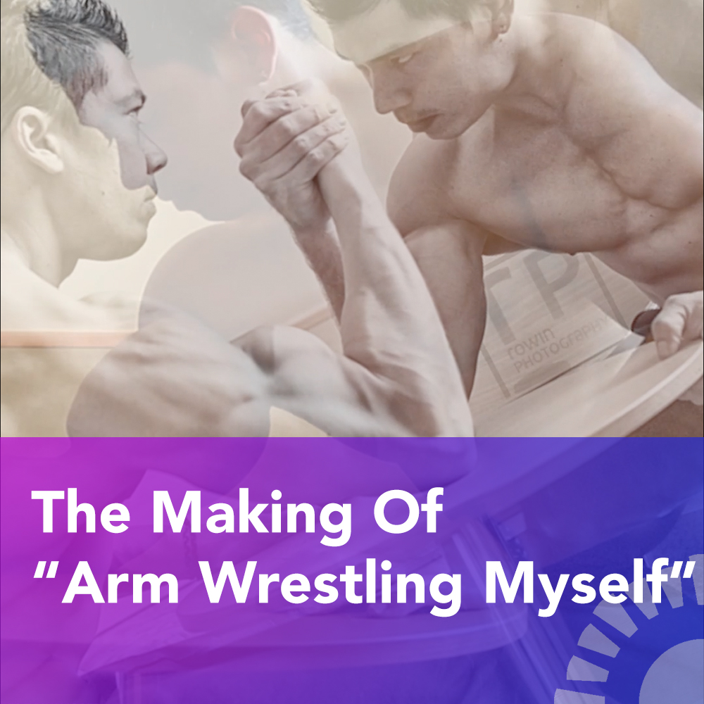 Bodybuilder arm wrestling himself